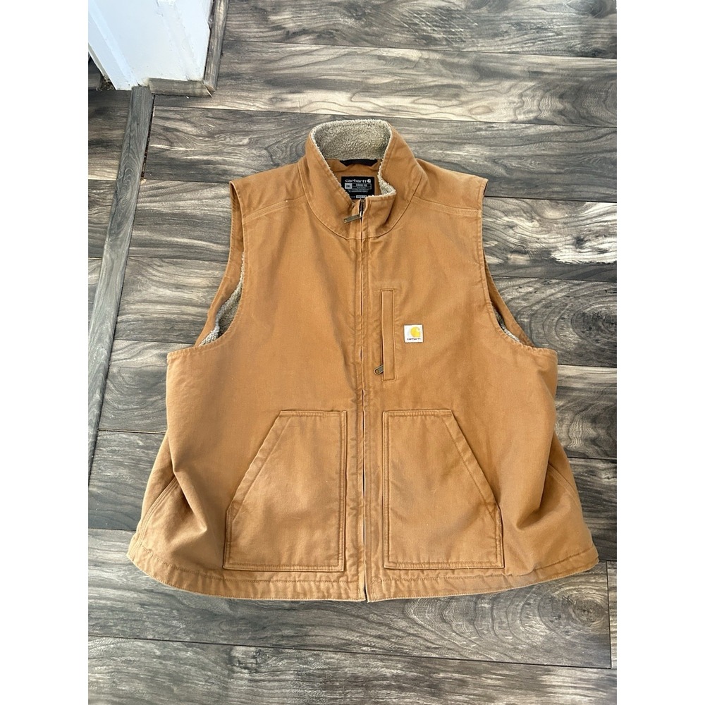 Carhartt Men's Washed Duck Sherpa-Lined Mock-Neck Vest Size 2XL OV4277-M #104277